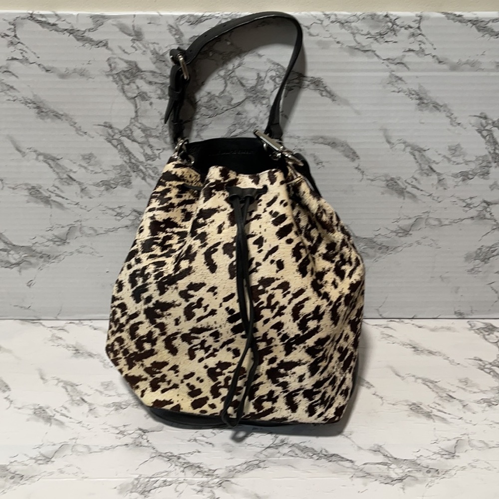 DEREK LAM 10 CROSBY BUCKET BAG ANIMAL PRINT AND LEATHER BAG